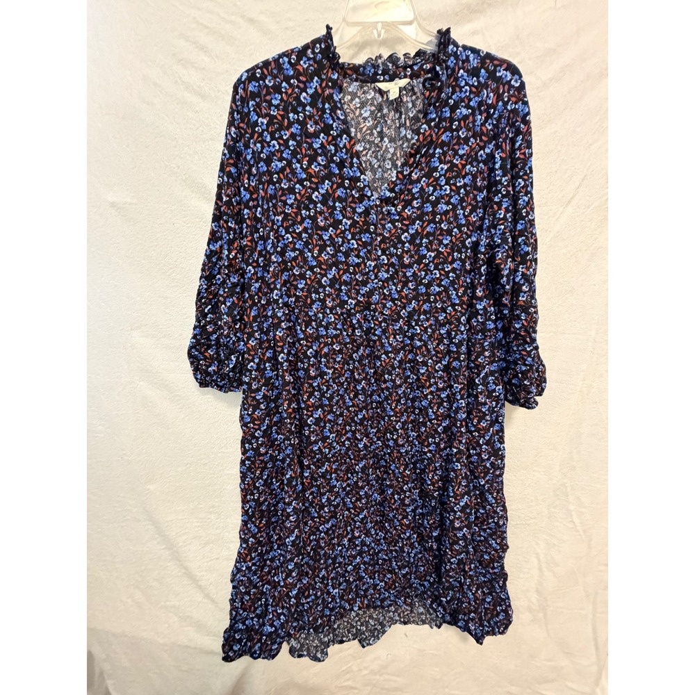 Terra & Sky Womens 4X Floral Ruffle Neck 3/4 Sleeve Rayon Tiered Mini Dress